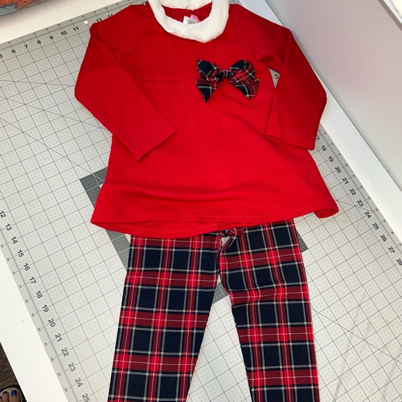 Good Lad Christmas Set Girls 5 Y Red Sweater And Plaid Leggings Fuzzy Collar - Picture 2 of 6